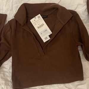 Zara Brown long sleeve crop top